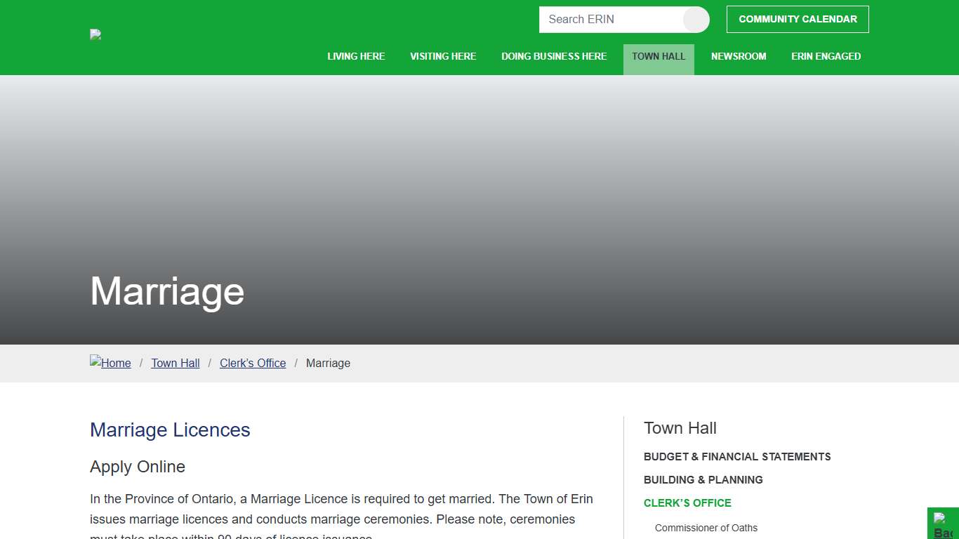 Marriage Town Of Erin