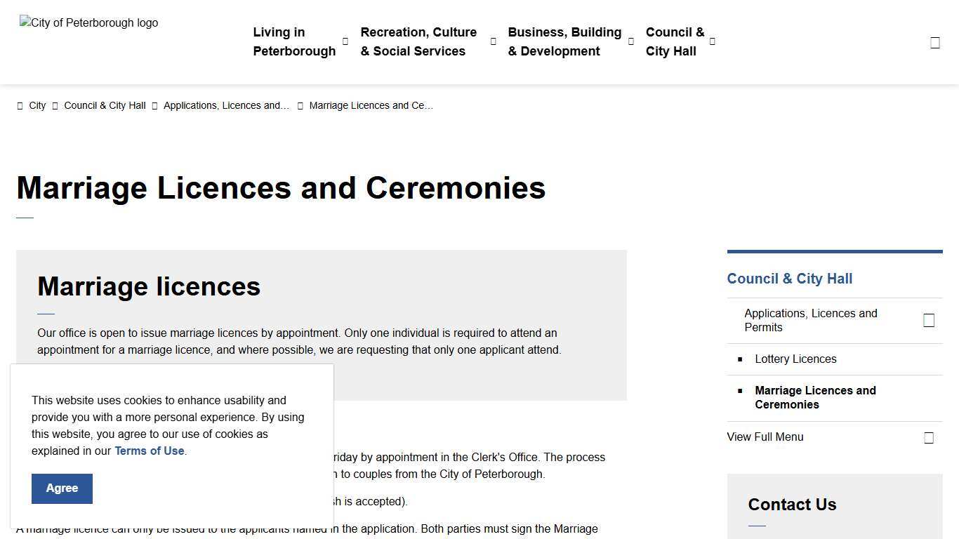 Marriage Licences and Ceremonies City of Peterborough